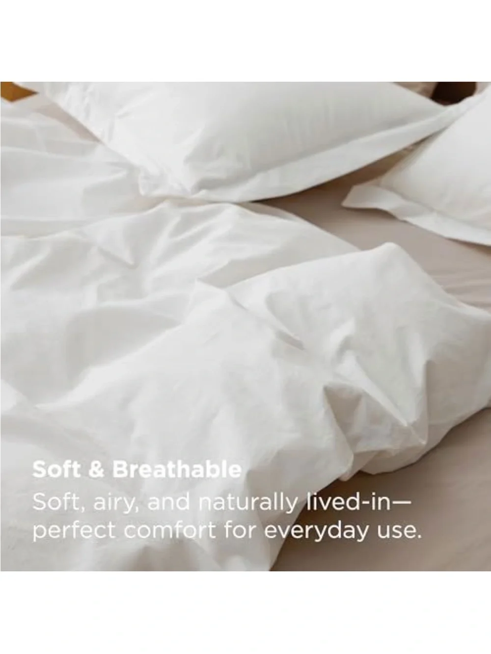 NEW Bedsure 100% Washed Cotton Duvet Cover Set (Natural White, Queen, 90